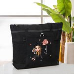Personalized Cartoon Graduate Birth Flower Large Tote Bag with Name and Mesh Pockets Graduation Birthday Gift for Women