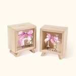 Personalisierte niedliche Ostern Hase Ei rosa Schleife anfängliche hölzerne klare Spardose Sparschwein mit Namen Ostern Party Bildungsgeschenk für Kinder