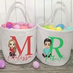 Panier pour Chasse aux Œufs en Toile Personnalisé avec Nom Initiale et Personnage Cadeau Anniversaire Pâques pour Enfant Famille Ami