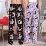 Personalized Colorful Heart Photo Portrait Long Pajama Pants with Name and Drawstring Valentine's Day Anniversary Gift for Women Men
