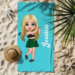 Personalisierte Cartoon Golfspieler Geburt Blume überdimensioniert schnell trocken Strand Handtuch mit Namen Geburtstag Reisezubehör Geschenk für Golf-Enthusiasten