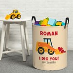 Personalized Dig You Excavator Large Capacity Waterproof Storage Basket with Handle Name and Text Birthday Baby Shower Gift for Boys Girls