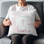Nombre Personalizado Nube Cruz Suave Funda Almohada con Nombres Bebé Día del Bautizo Bienvenido Nacimiento Decoración del Hogar Regalo para los Nuevos Padres Familia