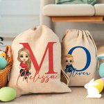 Personalised Cute Cartoon Character Drawstring Gift Bag with Name Easter Gift for Boys Girls