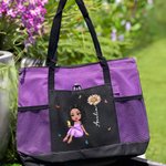 Personalized Cartoon Graduate Birth Flower Large Tote Bag with Name and Mesh Pockets Graduation Birthday Gift for Women
