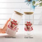 Personalised Coquette Bow Love Highland Cow Name 20oz Glass with Bamboo Lid and Straw Birthday Valentine's Day Gift for Women Girls