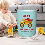 Personalized Dig You Excavator Large Capacity Waterproof Storage Basket with Handle Name and Text Birthday Baby Shower Gift for Boys Girls