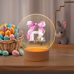 Spersonalizowana lampka nocna LED z różową kokardą i drewnianą podstawą Uroczy wystrój pokoju Urodziny Wielkanoc Prezent na przyjęcie dla dzieci