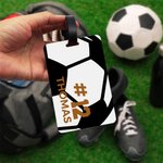 Personalised Soccer Design Luggage Bag Tag with Name and Number Travel Accessories Match Day Birthday Gift for Soccer Lovers