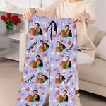 Personalized Colorful Heart Photo Portrait Long Pajama Pants with Name and Drawstring Valentine's Day Anniversary Gift for Women Men