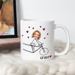 Personalised Couple Riding Bicycle Stick Figure Face Photo Mug with Name Valentine's Day Anniversary Gift for Couple