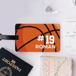 Etiqueta personalizada para bolsa de equipaje con diseño de baloncesto con nombre y número Accesorios de viaje para el día del partido Regalo de cumpleaños para los amantes del baloncesto 1