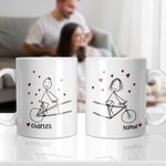 Personalised Couple Riding Bicycle Stick Figure Face Photo Mug with Name Valentine's Day Anniversary Gift for Couple