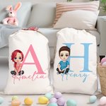 Personalised Cute Cartoon Character Drawstring Gift Bag with Name Easter Gift for Boys Girls