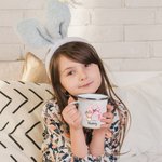Personalised Cute Easter Bunny Pink Bow Initial 12oz Silver Rim Enamel Mug with Name Birthday Easter Party Favor Gift for Kids