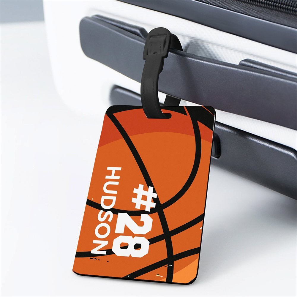 Etiqueta personalizada para bolsa de equipaje con diseño de baloncesto con nombre y número Accesorios de viaje para el día del partido Regalo de cumpleaños para los amantes del baloncesto 4