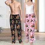 Personalized Colorful Heart Photo Portrait Long Pajama Pants with Name and Drawstring Valentine's Day Anniversary Gift for Women Men