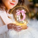 Spersonalizowana lampka nocna LED z różową kokardą i drewnianą podstawą Uroczy wystrój pokoju Urodziny Wielkanoc Prezent na przyjęcie dla dzieci