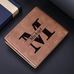 Gepersonaliseerde Foto PU Leren Heren Bifold Portemonnee met Gegraveerde Tekst en Meerdere Kaartsleuven Vaderdag Jubileum Cadeau voor Hem
