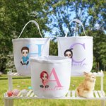 Panier pour Chasse aux Œufs en Toile Personnalisé avec Nom Initiale et Personnage Cadeau Anniversaire Pâques pour Enfant Famille Ami