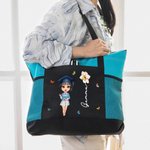 Personalisierte Cartoon Graduate Geburt Blume große Tragetasche mit Namen und Mesh-Taschen Reisen Graduierung Geburtstag Geschenk für Frauen Mädchen