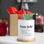 Pot de fleurs en céramique personnalisé avec nom et base en bambou Cadeau de promotion pour femme patronne
