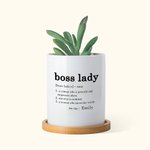 Pot de fleurs en céramique personnalisé avec nom et base en bambou Cadeau de promotion pour femme patronne