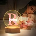 Personalizada Floral Inicial Nombre Combinación LED Luz de Noche con Base de Madera Linda Decoración de Habitación Cumpleaños Baby Shower Regalo para Niños