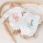 Personalisierter Niedlicher Waldtier Baumwolle Wickelbody mit Namen Initiale Baby Party Geburtstag Geschenk für Jungen Mädchen Neugeborene