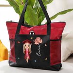 Personalisierte Cartoon Graduate Geburt Blume große Tragetasche mit Namen und Mesh-Taschen Reisen Graduierung Geburtstag Geschenk für Frauen Mädchen
