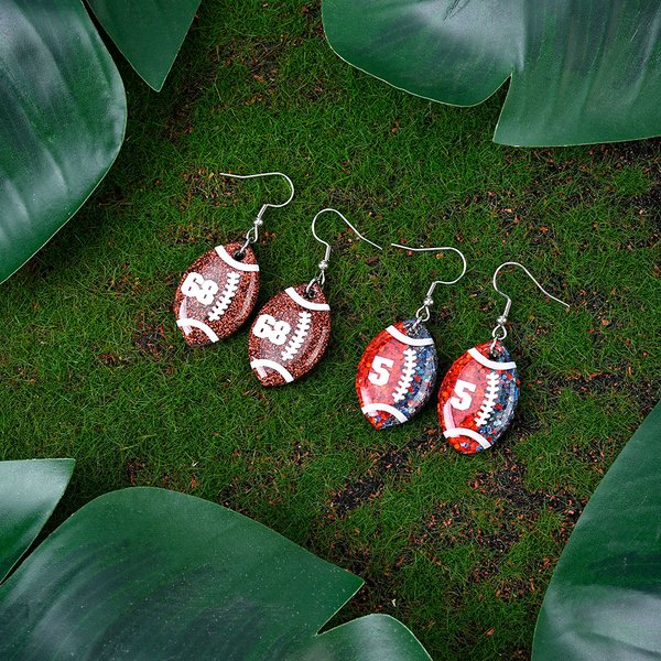 Personalized Sparkly Glitter Football Earrings with Number Game Day Football Birthday Gift for Football Lovers Mom