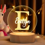 Personalizada Floral Inicial Nombre Combinación LED Luz de Noche con Base de Madera Linda Decoración de Habitación Cumpleaños Baby Shower Regalo para Niños