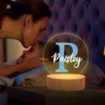 Personalizada Floral Inicial Nombre Combinación LED Luz de Noche con Base de Madera Linda Decoración de Habitación Cumpleaños Baby Shower Regalo para Niños