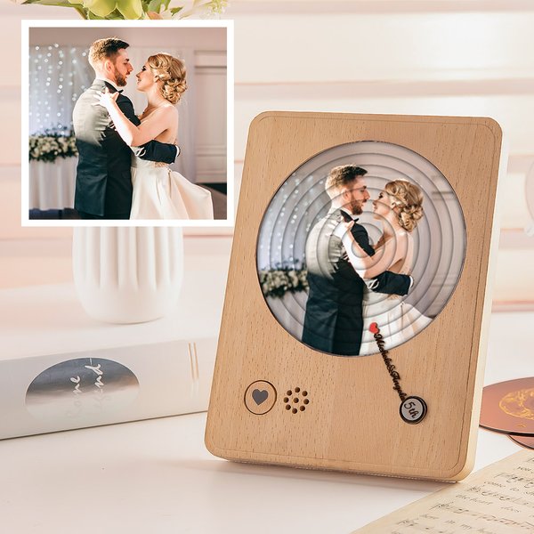 Giradischi in legno con foto personalizzata con riproduzione della tua canzone preferita regalo per anniversari e San Valentino per coppie