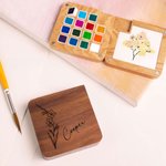Gepersonaliseerd Geboortebloem Draagbaar Houten Aquarelpalet Tekenbord Met Naam Buiten Schilderen Supply Verjaardagscadeau voor schilders