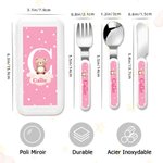 Set de 3 petits couverts à étui personnalisé avec lettre et nom à motif animal - Set de fourchette cuillère couteau - Cadeaux anniversaire pour enfant