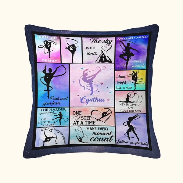 Gepersonaliseerd Waterverf Gymnastiek Silhouetten Werpkussen Cover met Naam Housewarming Verjaardagscadeau voor Gymnastiek Liefhebbers