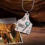 Personalized Western Boho Style Cow Tag Turquoise Necklace with Engraved Text Photo Birthday Anniversary Gift for Cowgirl Cow Lovers