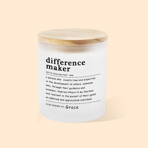 Personalized Difference Maker LED Candle Lamp Jar with Name and Wooden Lid Home Decor Appreciation Gift for Leader Coworker Teacher