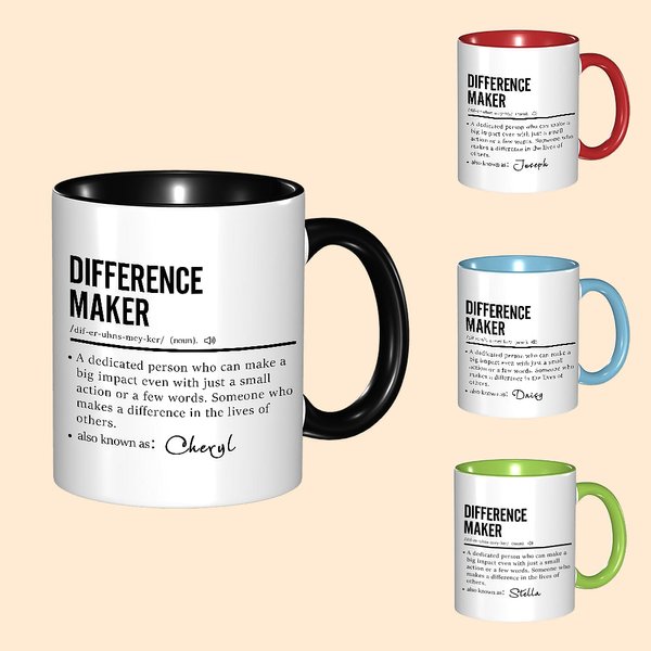 Personalised Difference Maker 11oz Ceramic Mug with Name Appreciation Birthday Gift for Leader Coworker Teacher