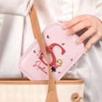 Personalizzato personaggio dei cartoni animati Scatola portagioie in pelle con fiore di nascita e luce LED Specchio per trucco da viaggio Regalo di compleanno essenziale per le donne