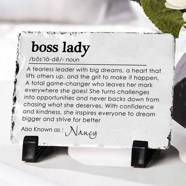 Personalized Boss Lady Slate Plaque with Name and Stand Office Decor Motivating Gift for Women Leader Coworker