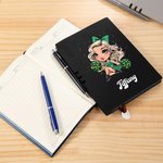 Personalized Cartoon Cheerleader Girl Leather A5 Lined Journal Notebook Pen Set with Name Birthday Game Day Office Gift for Women Girls