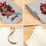 Personalized Cartoon Cheerleader Girl Leather A5 Lined Journal Notebook Pen Set with Name Birthday Game Day Office Gift for Women Girls