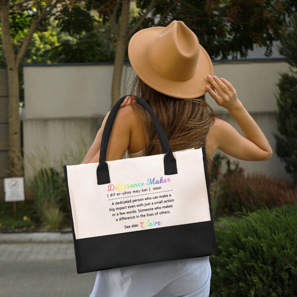 Personalized Colored Difference Maker Definition Large Canvas Tote Bag with Name Birthday Appreciation Gift for Leaders Coworkers Women 5