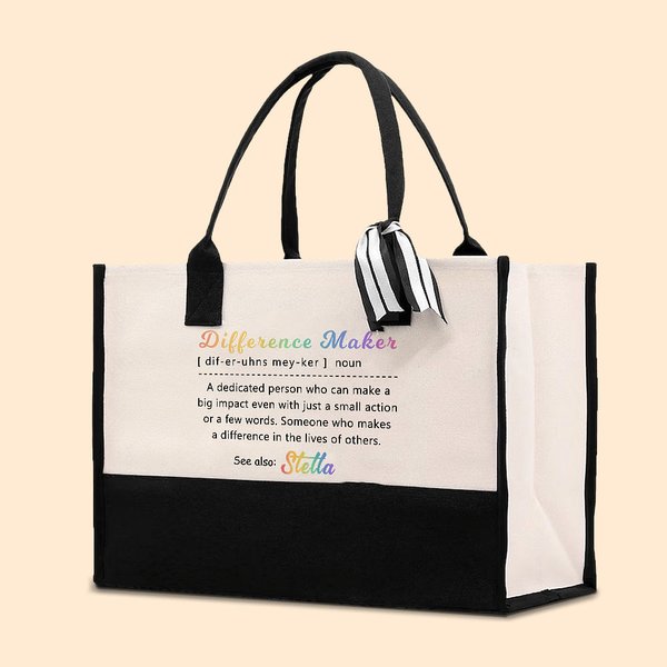 Spersonalizowana kolorowa torba na ramię Difference Maker Definition Large Canvas Tote Bag with Name Birthday Appreciation Gift for Leaders Coworkers Women