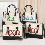 Personalized Glitter Greek Initial Large Canvas Tote Bag Chapter Party Pride Bid Day Sorority Gift for Sister Friends | Callie × Affinity Licensing