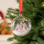 Personlig söt kanin snögubbe klar glasprydnad med namn och rött band heminredning första jul baby shower present till nyfödd