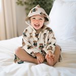 Personalized Leopard Cow Teddy Print Baby Hooded Dressing Gown with Embroidered Name Soft Daily Use Baby Shower Birthday Gift for Baby Toddler