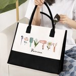 Disegno acquerellato personalizzato per parrucchieri 3 fiori di nascita Borsa di tela con nome Regalo di apprezzamento per gli stilisti amanti dei parrucchieri